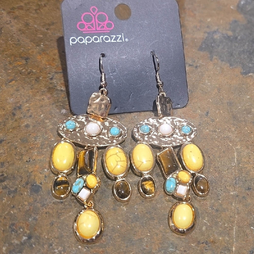 Paparazzi Yellow and Turquoise Dangle Earrings